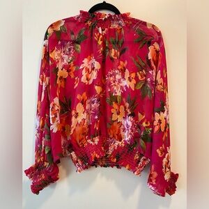 (NWOT) Sheer floral pink blouse